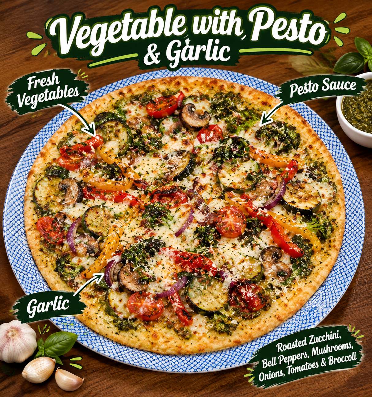 Gourmet Vegetable Pesto Pizza Poster
