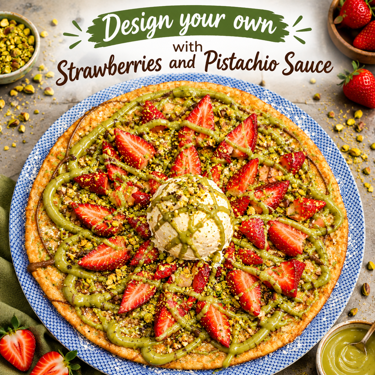 Strawberry Pistachio Dessert Pizza