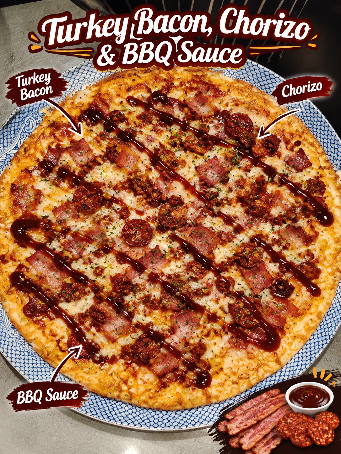 Turkey Bacon Chorizo BBQ Pizza